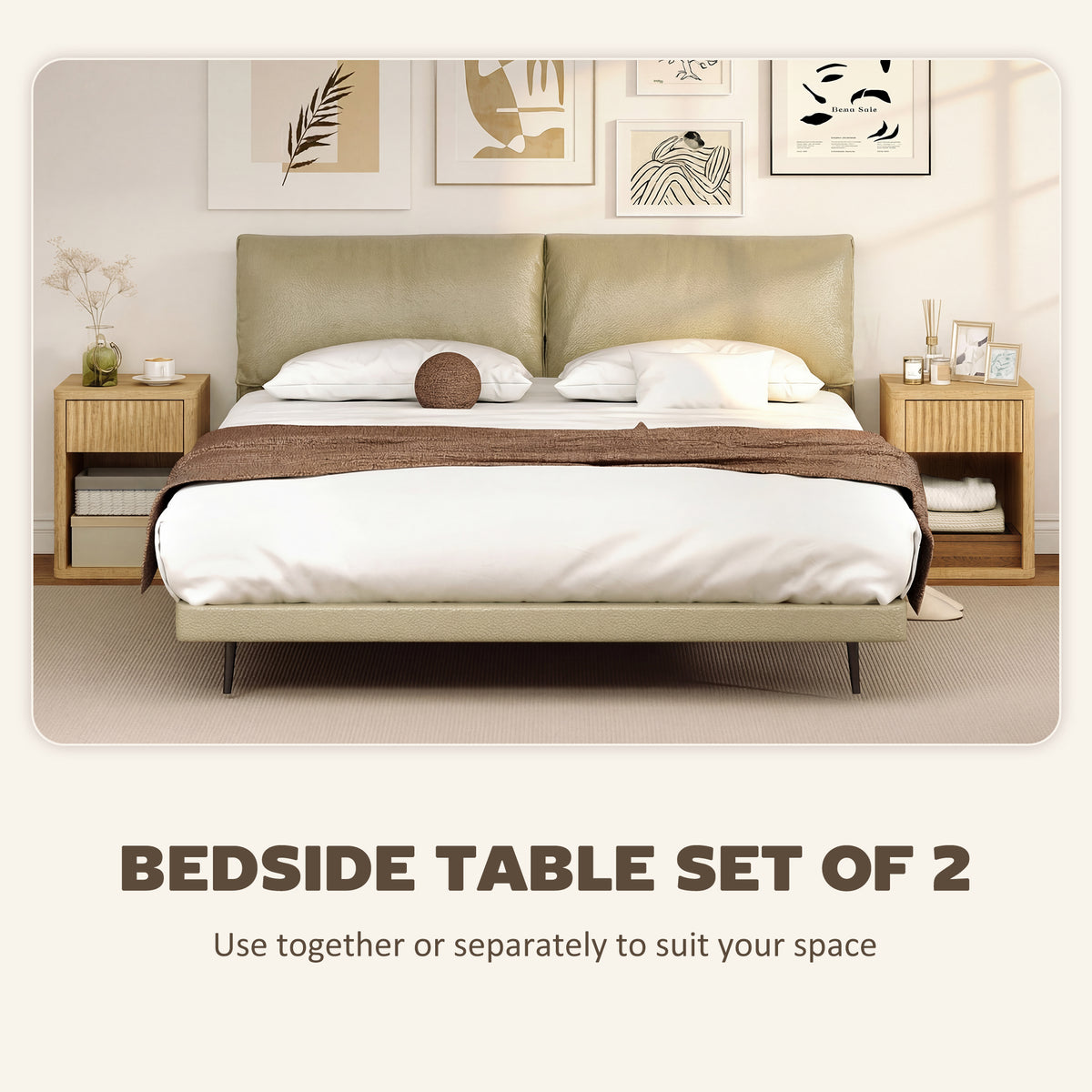 Modern Nightstands Set of 2 - Oak Bedside Tables with Drawer-Home Furnishings > Bedroom Furniture > Bedside Tables-DECOROLALA