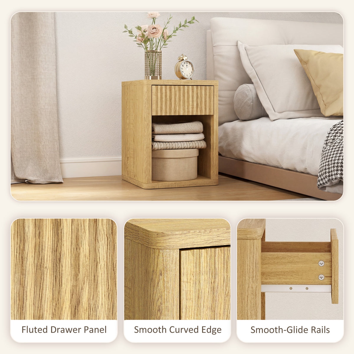 Modern Nightstands Set of 2 - Oak Bedside Tables with Drawer-Home Furnishings > Bedroom Furniture > Bedside Tables-DECOROLALA