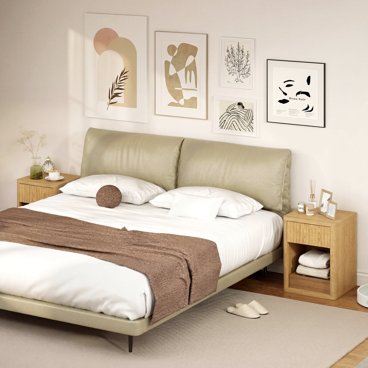 Modern Nightstands Set of 2 - Oak Bedside Tables with Drawer-Home Furnishings > Bedroom Furniture > Bedside Tables-DECOROLALA