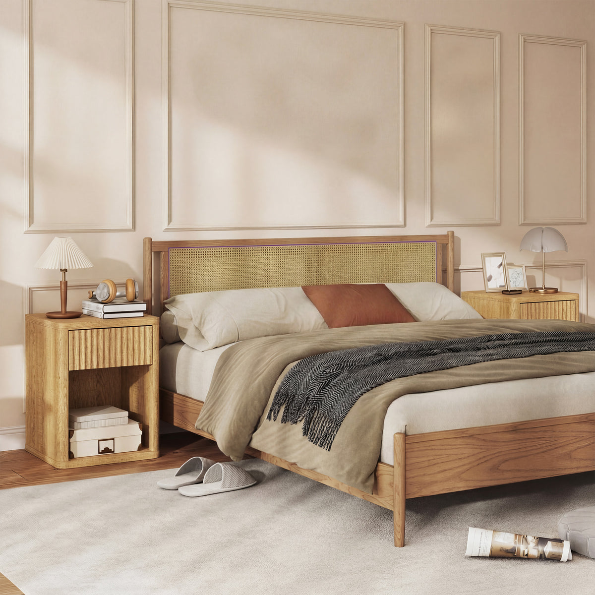 Modern Nightstands Set of 2 - Oak Bedside Tables with Drawer-Home Furnishings > Bedroom Furniture > Bedside Tables-DECOROLALA