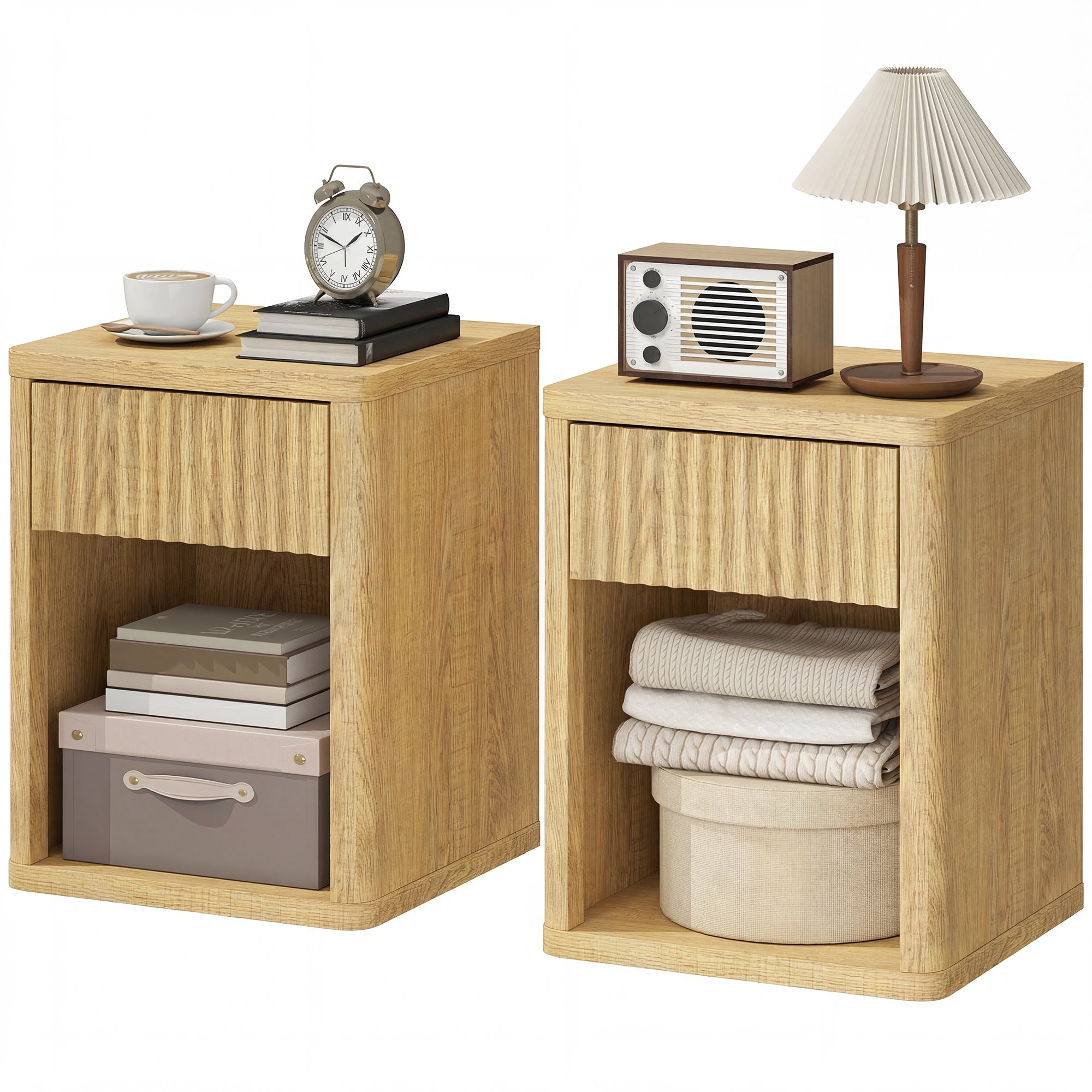 Modern Nightstands Set of 2 - Oak Bedside Tables with Drawer-Home Furnishings > Bedroom Furniture > Bedside Tables-DECOROLALA
