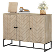 Modern Oak Sideboard with Adjustable Shelves, Chevron Doors, for Living Room or Hallway-DECOROLALA