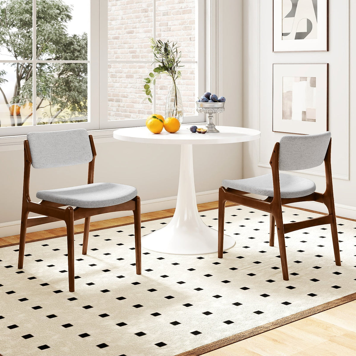 Modern Padded Dining Chairs with Rubber Wood Legs Set of 2-Brown-Dining Chairs-DECOROLALA