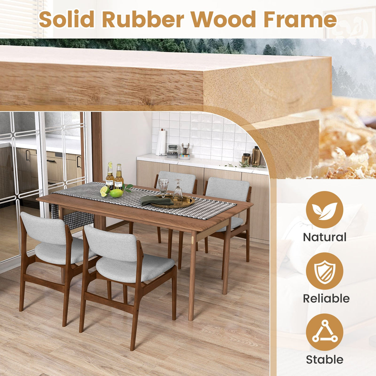 Modern Padded Dining Chairs with Rubber Wood Legs Set of 2-Brown-Dining Chairs-DECOROLALA