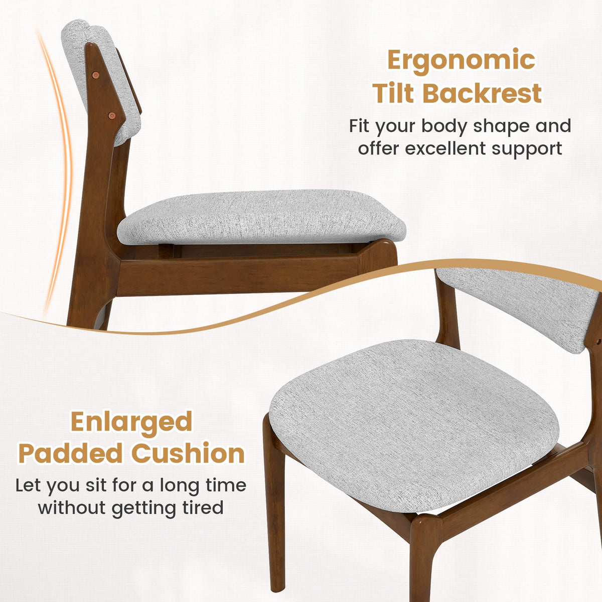 Modern Padded Dining Chairs with Rubber Wood Legs Set of 2-Brown-Dining Chairs-DECOROLALA