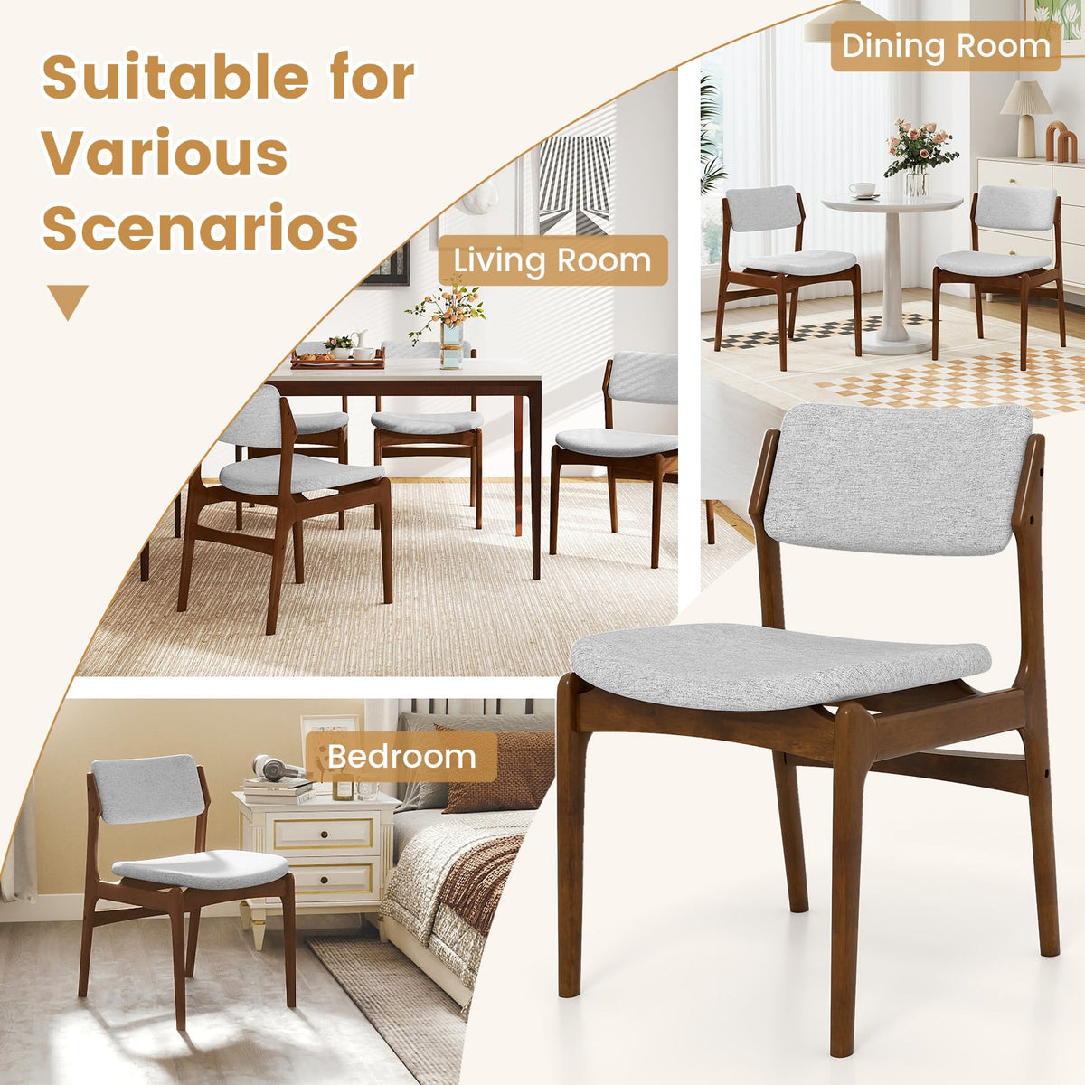 Modern Padded Dining Chairs with Rubber Wood Legs Set of 2-Brown-Dining Chairs-DECOROLALA