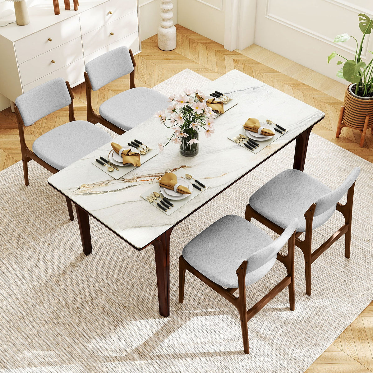 Modern Padded Dining Chairs with Rubber Wood Legs Set of 4-Brown-Dining Chairs-DECOROLALA