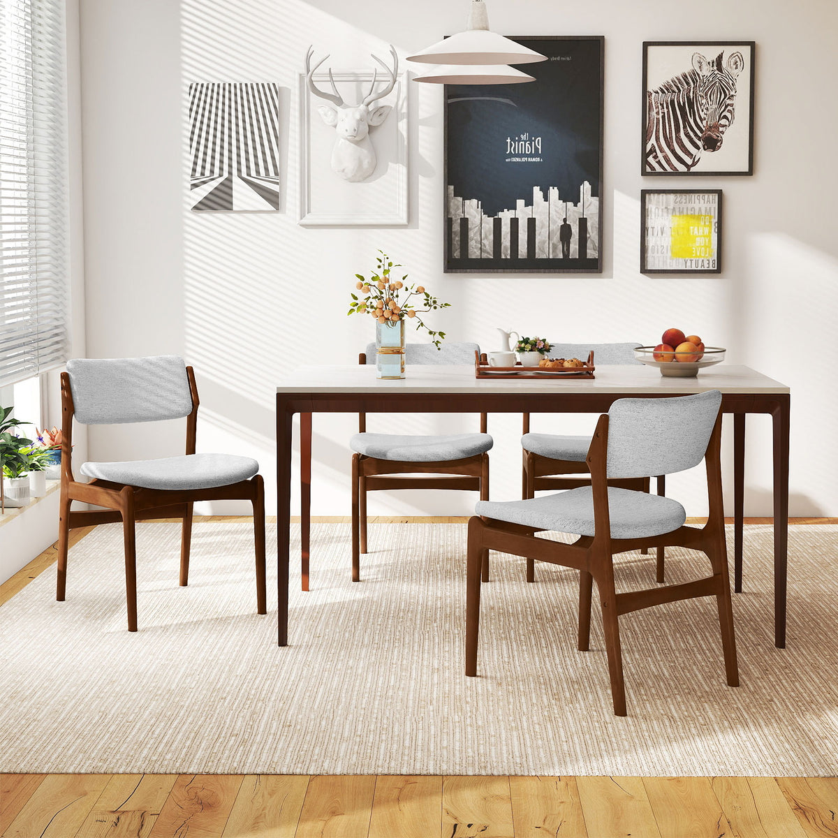 Modern Padded Dining Chairs with Rubber Wood Legs Set of 4-Brown-Dining Chairs-DECOROLALA