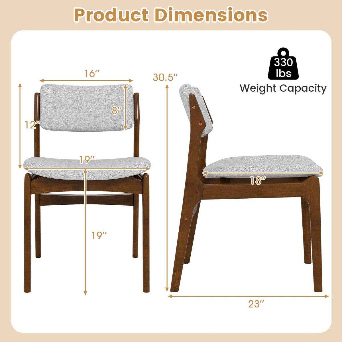 Modern Padded Dining Chairs with Rubber Wood Legs Set of 4-Brown-Dining Chairs-DECOROLALA