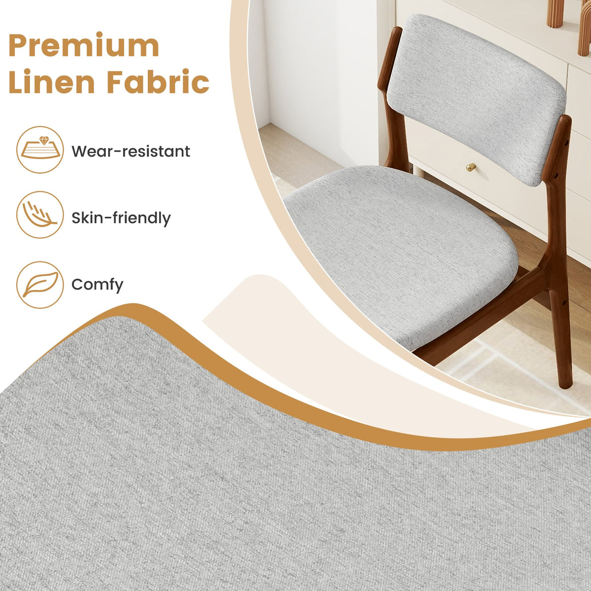 Modern Padded Dining Chairs with Rubber Wood Legs Set of 4-Brown-Dining Chairs-DECOROLALA
