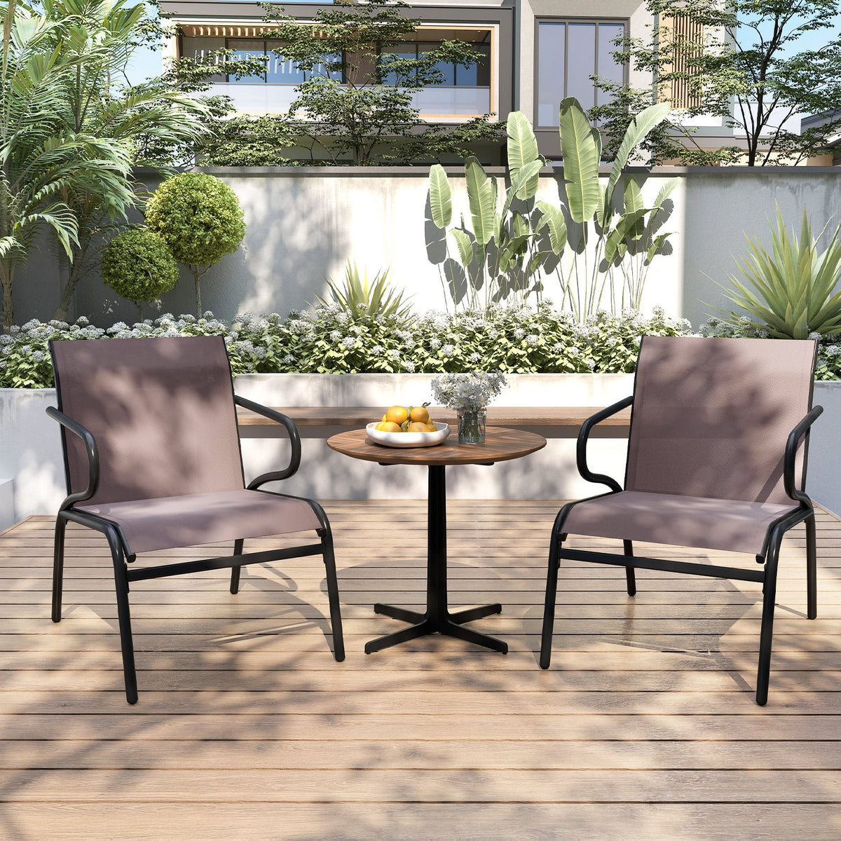 Modern Patio Chairs Set of 2 with Breathable Fabric for Porch-Coffee-Patio Dining Chairs-DECOROLALA