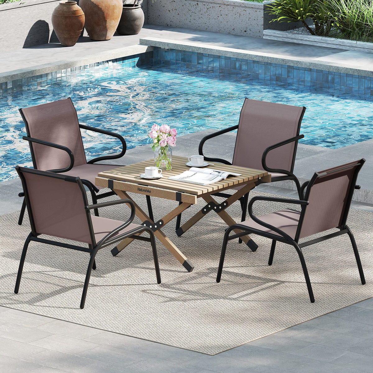 Modern Patio Chairs Set of 2 with Breathable Fabric for Porch-Coffee-Patio Dining Chairs-DECOROLALA