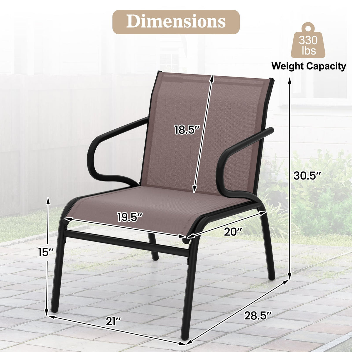 Modern Patio Chairs Set of 2 with Breathable Fabric for Porch-Coffee-Patio Dining Chairs-DECOROLALA