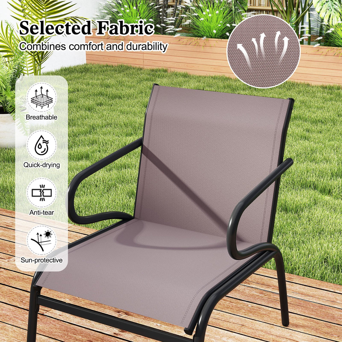 Modern Patio Chairs Set of 2 with Breathable Fabric for Porch-Coffee-Patio Dining Chairs-DECOROLALA