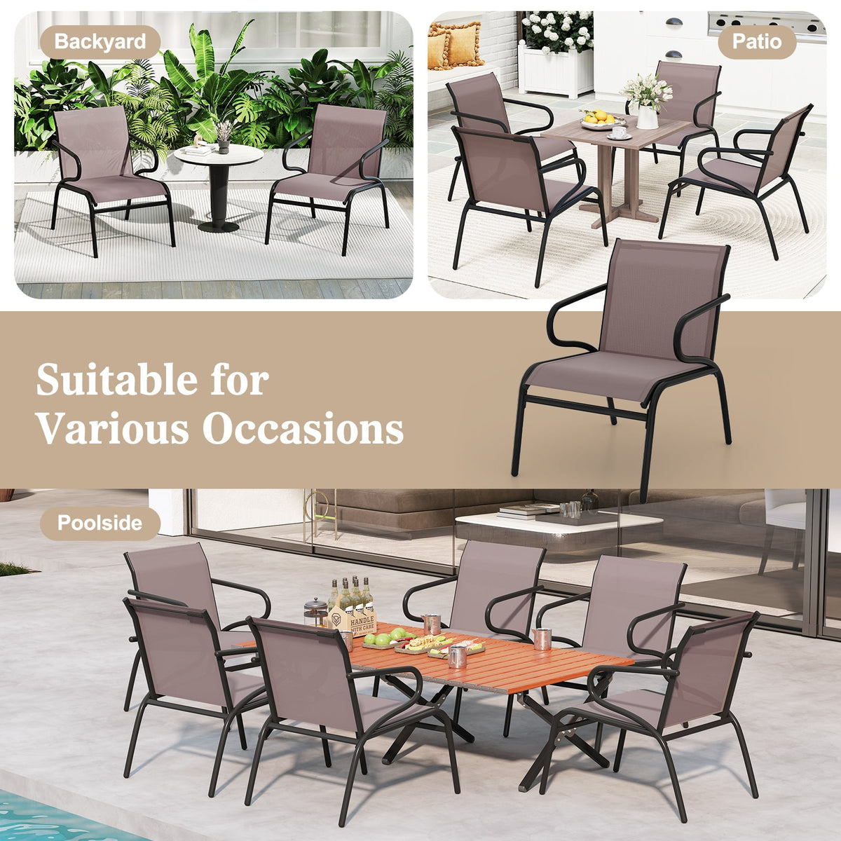 Modern Patio Chairs Set of 2 with Breathable Fabric for Porch-Coffee-Patio Dining Chairs-DECOROLALA