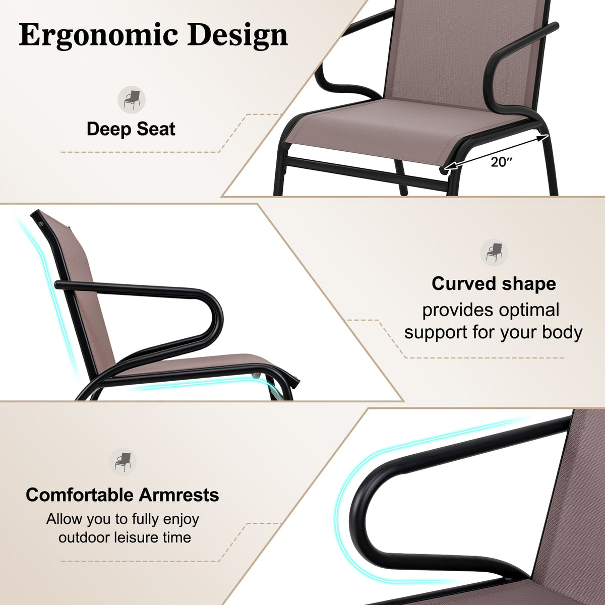 Modern Patio Chairs Set of 2 with Breathable Fabric for Porch-Coffee-Patio Dining Chairs-DECOROLALA