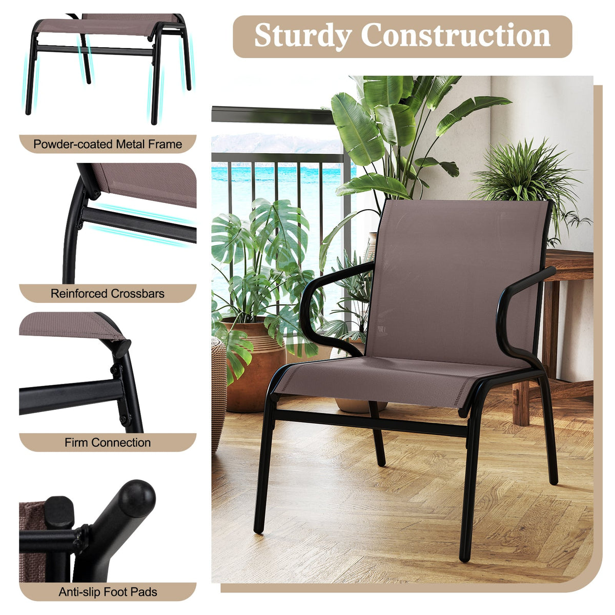 Modern Patio Chairs Set of 2 with Breathable Fabric for Porch-Coffee-Patio Dining Chairs-DECOROLALA