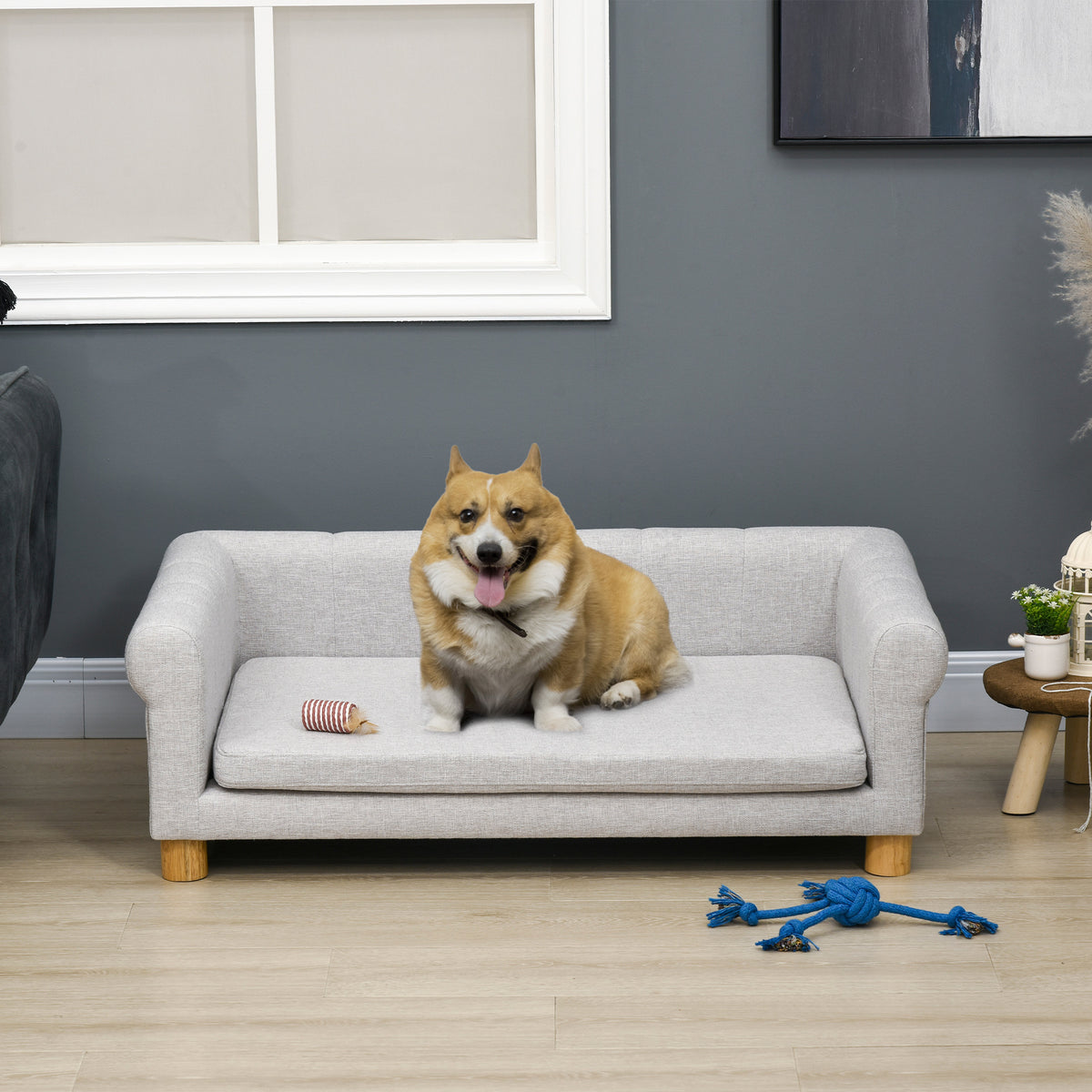 Modern Pet Sofa Bed - Light Grey Faux Linen with Cushion-Dogs-DECOROLALA