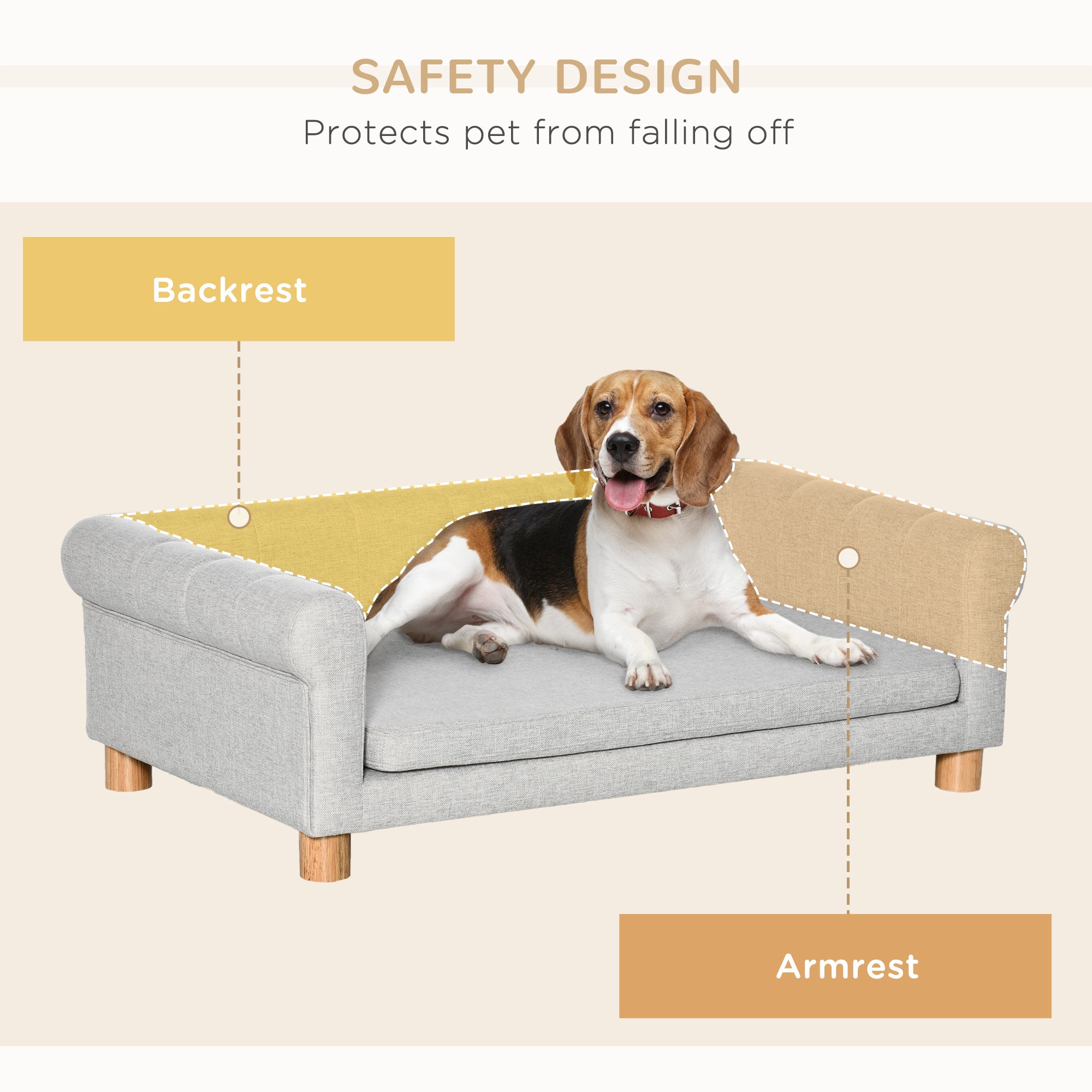 Modern Pet Sofa Dog Bed - Light Grey Faux Linen 42"-DECOROLALA