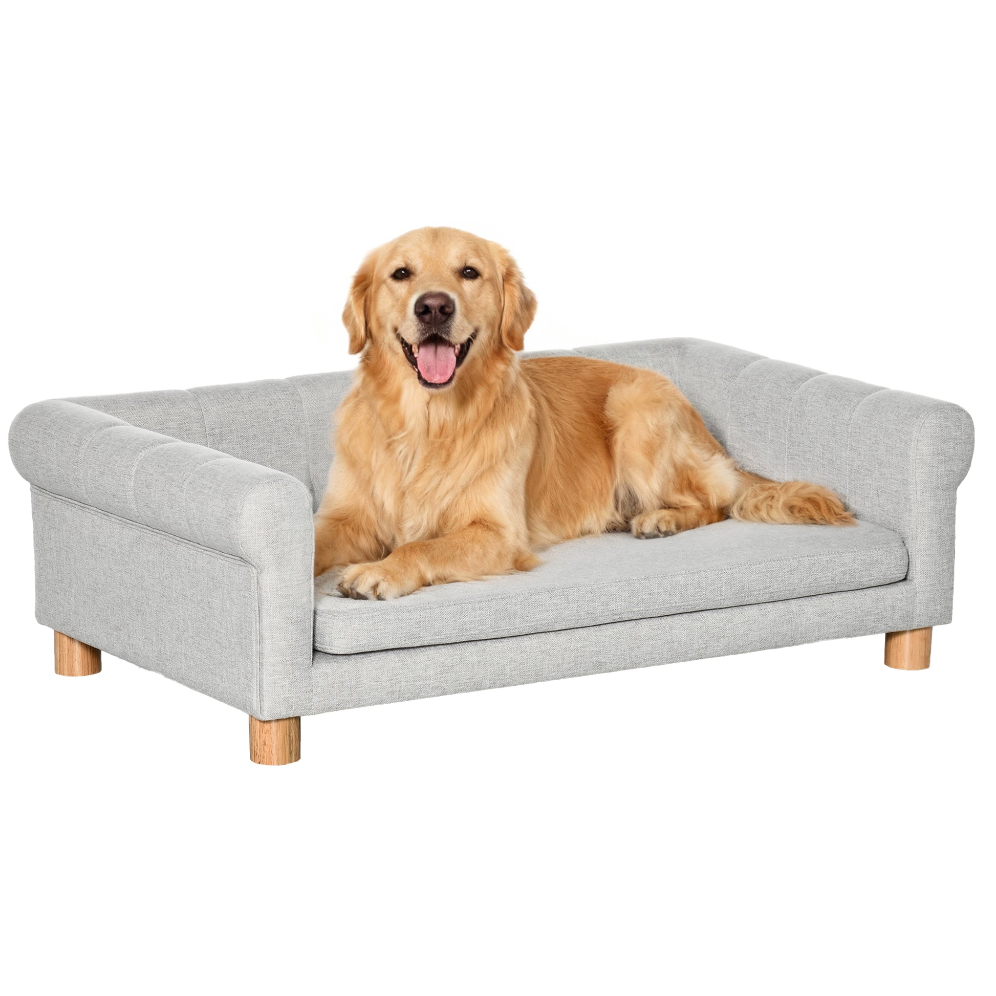 Modern Pet Sofa Dog Bed - Light Grey Faux Linen 42"-DECOROLALA