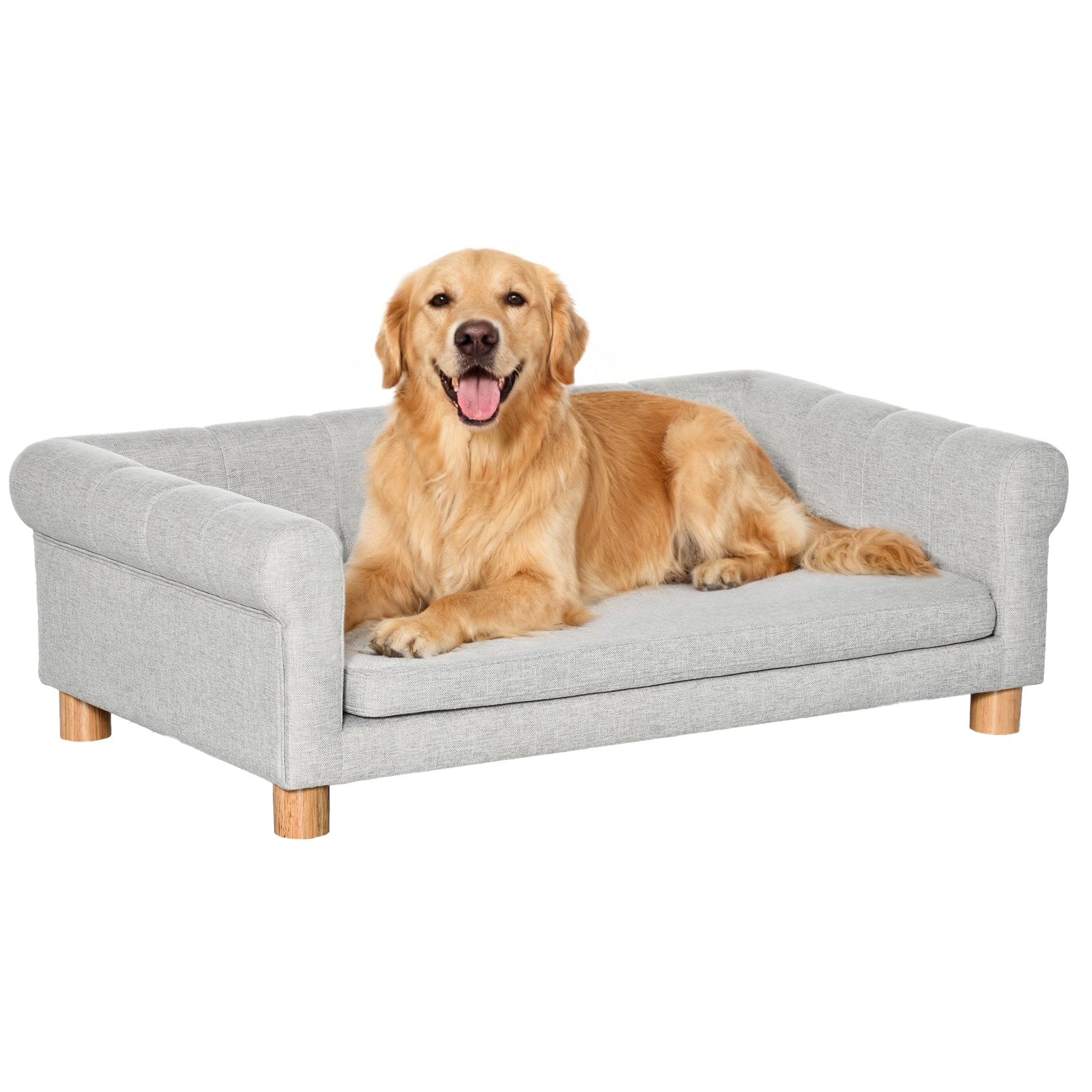 Modern Pet Sofa Dog Bed - Light Grey Faux Linen 42"-DECOROLALA