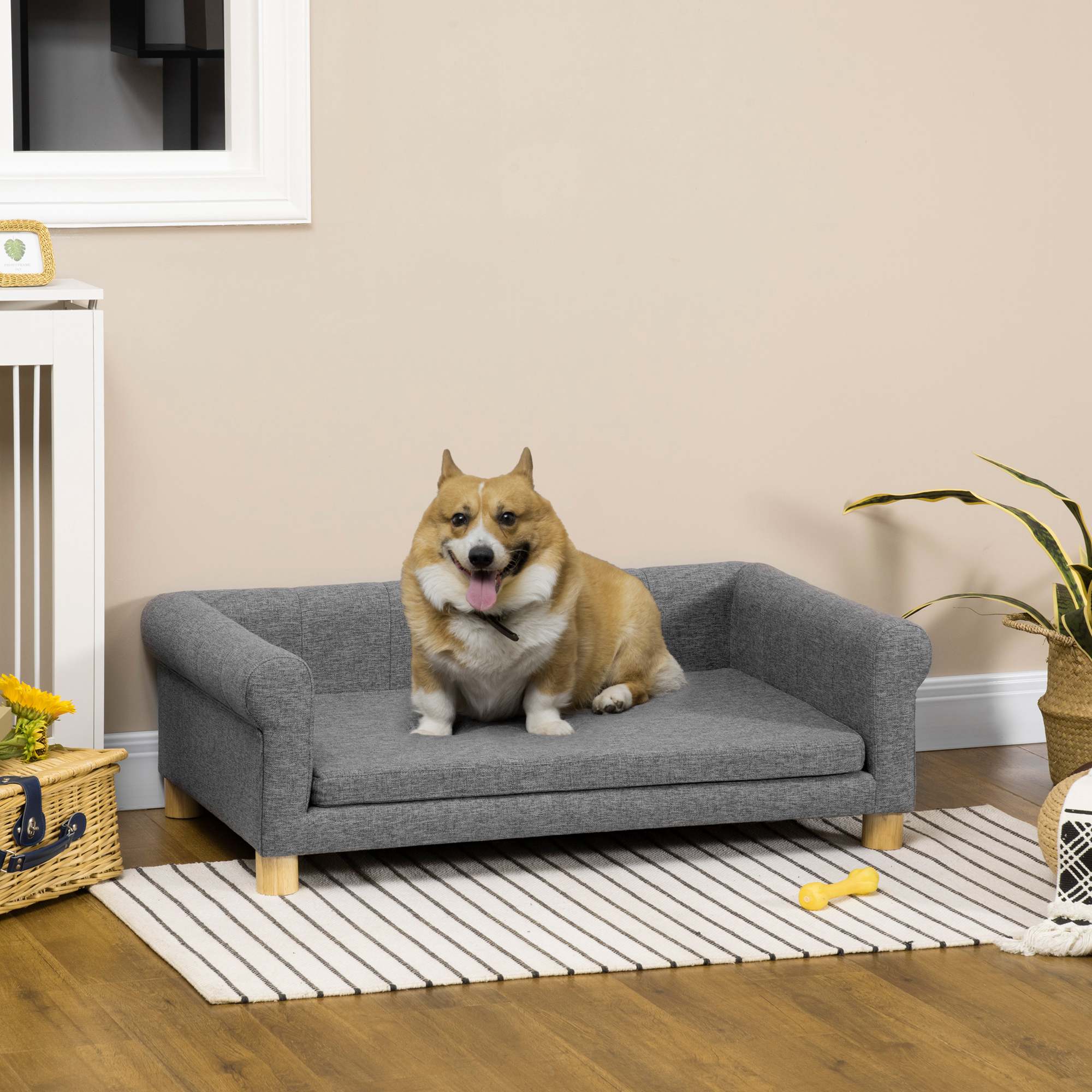 Modern Pet Sofa Dog Bed with Removable Cushion - Dark Grey-DECOROLALA