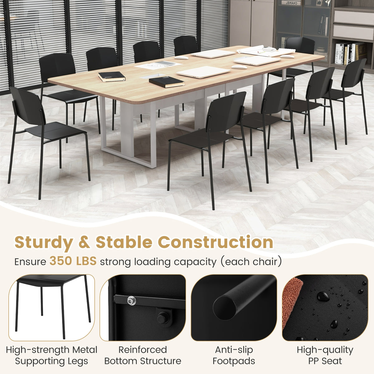 Modern Plastic Dining Chair Set of 2 with Metal Legs and Curved Back-Black-Dining Chairs-DECOROLALA