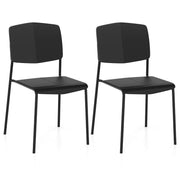 Modern Plastic Dining Chair Set of 2 with Metal Legs and Curved Back-Black-Dining Chairs-DECOROLALA