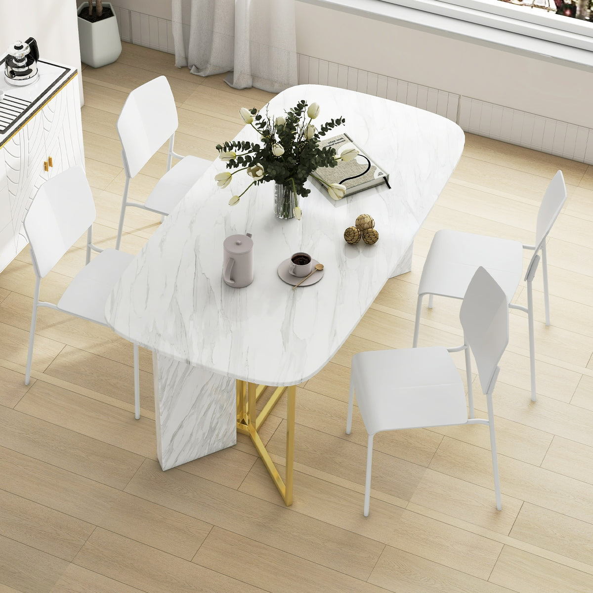 Modern Plastic Dining Chair Set of 2 with Metal Legs and Curved Back-White-Dining Chairs-DECOROLALA
