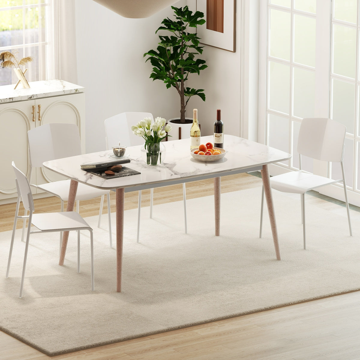 Modern Plastic Dining Chair Set of 2 with Metal Legs and Curved Back-White-Dining Chairs-DECOROLALA
