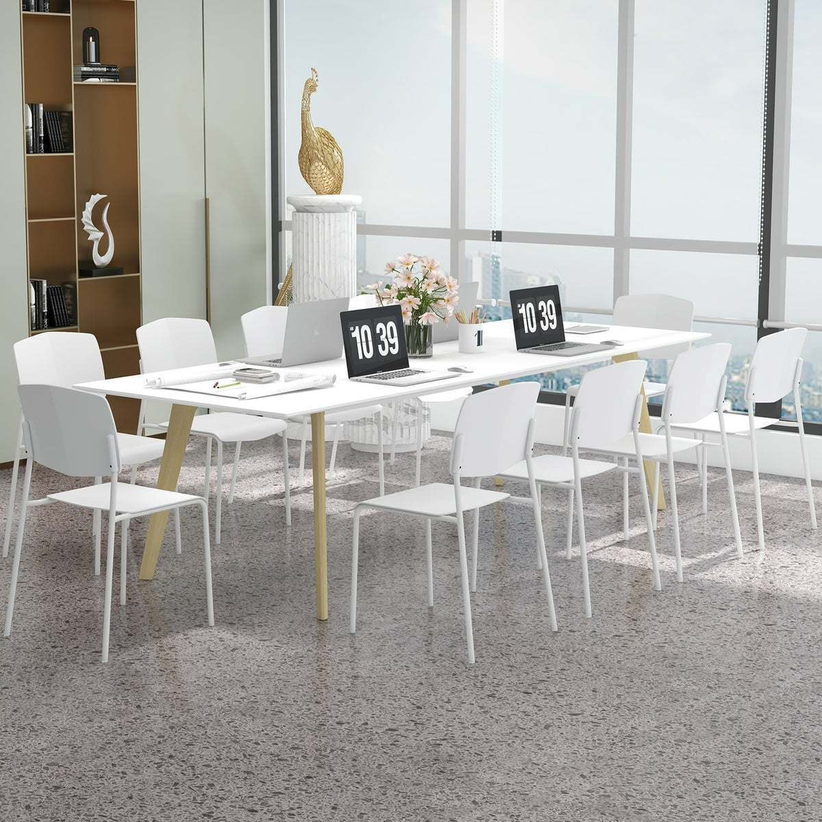 Modern Plastic Dining Chair Set of 2 with Metal Legs and Curved Back-White-Dining Chairs-DECOROLALA