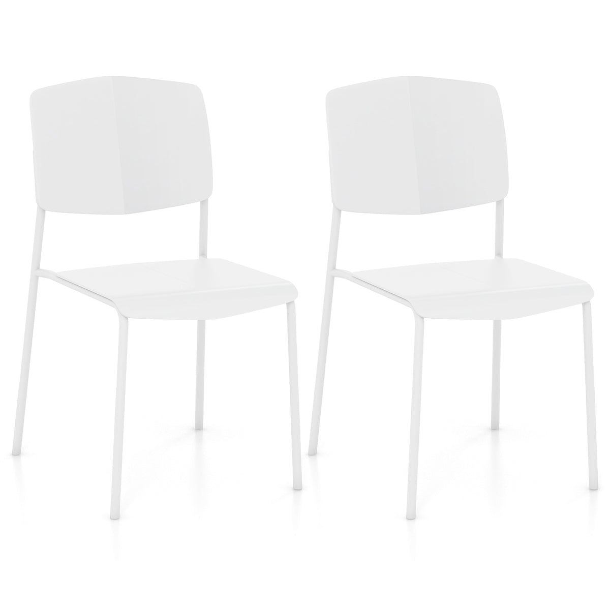 Modern Plastic Dining Chair Set of 2 with Metal Legs and Curved Back-White-Dining Chairs-DECOROLALA