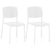Modern Plastic Dining Chair Set of 2 with Metal Legs and Curved Back-White-Dining Chairs-DECOROLALA