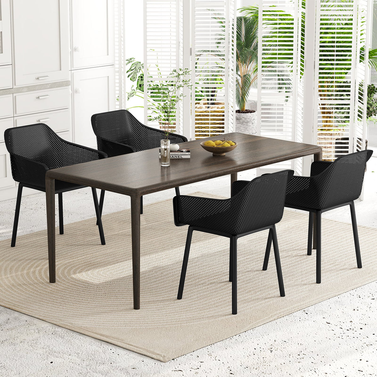 Modern Plastic Dining Chairs Set of 2 Kitchen Armchairs with Breathable Mesh Backres-Black-Dining Chairs-DECOROLALA
