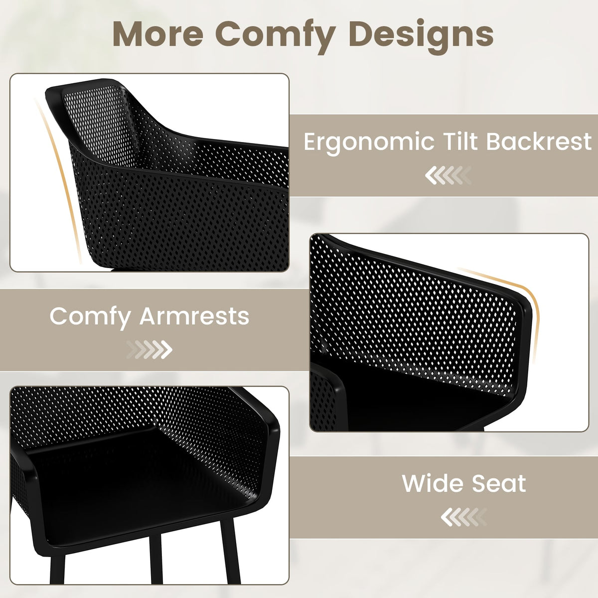 Modern Plastic Dining Chairs Set of 2 Kitchen Armchairs with Breathable Mesh Backres-Black-Dining Chairs-DECOROLALA