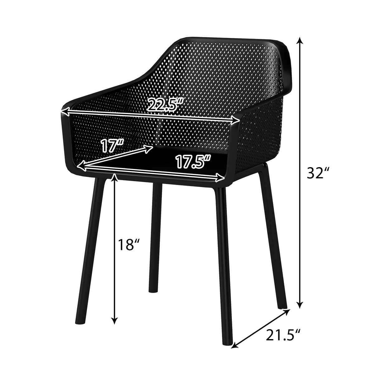 Modern Plastic Dining Chairs Set of 4 Kitchen Armchairs with Breathable Mesh Backrest-Black-Dining Chairs-DECOROLALA