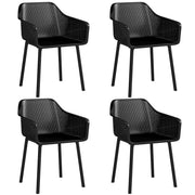 Modern Plastic Dining Chairs Set of 4 Kitchen Armchairs with Breathable Mesh Backrest-Black-Dining Chairs-DECOROLALA