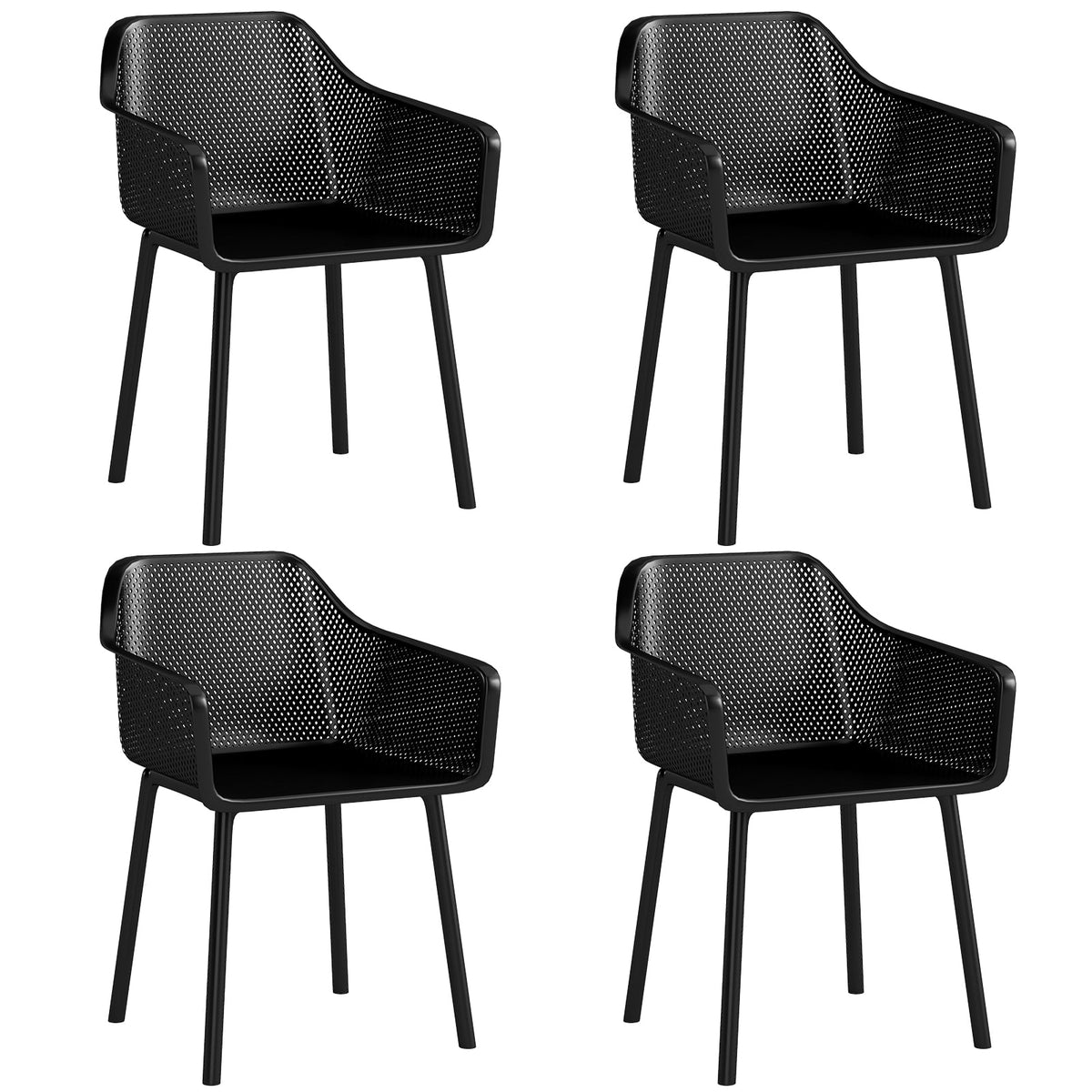 Modern Plastic Dining Chairs Set of 4 Kitchen Armchairs with Breathable Mesh Backrest-Black-Dining Chairs-DECOROLALA