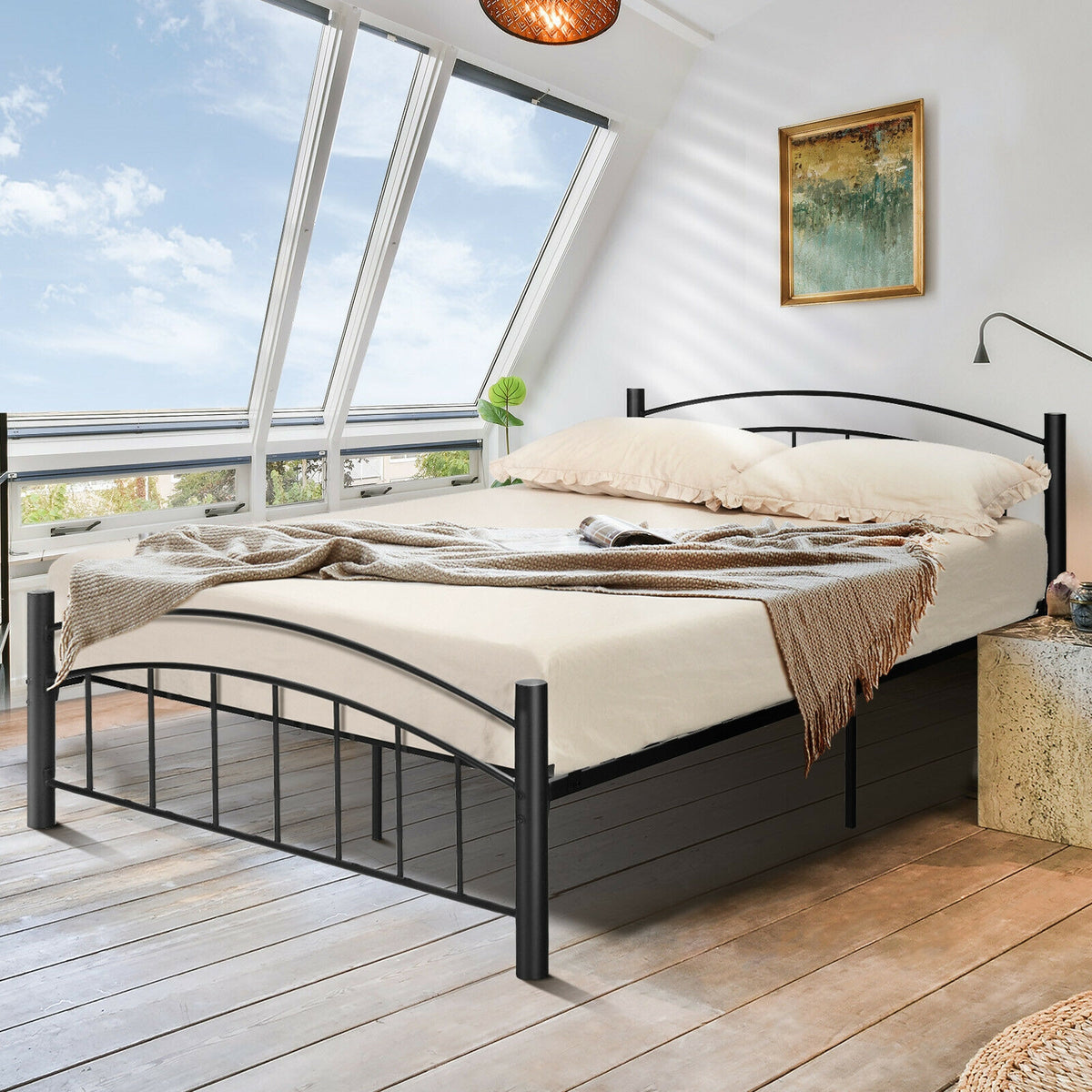 Modern Platform Bed with Headboard and Footboard-Full Size-Simple Bed Frame-DECOROLALA