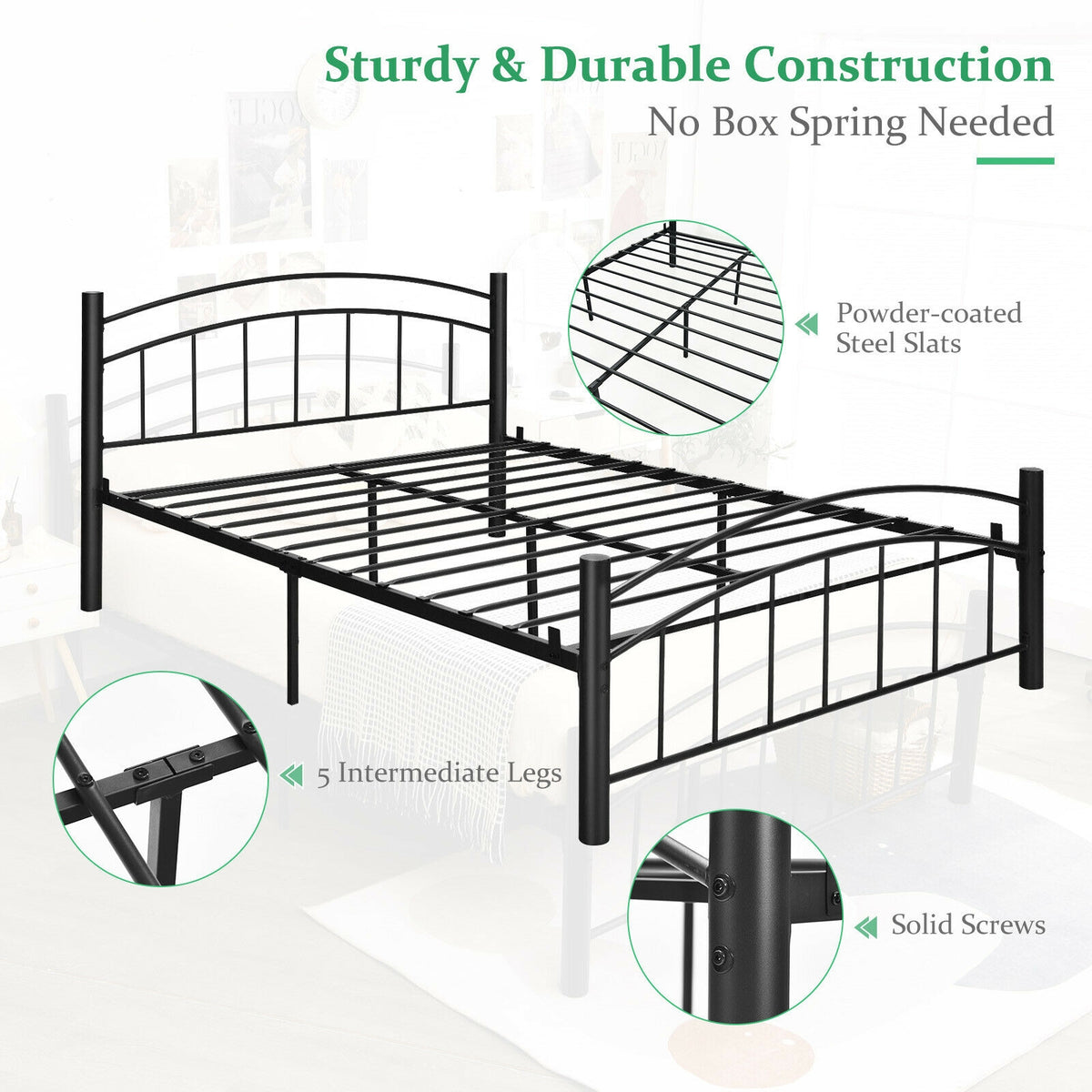 Modern Platform Bed with Headboard and Footboard-Full Size-Simple Bed Frame-DECOROLALA