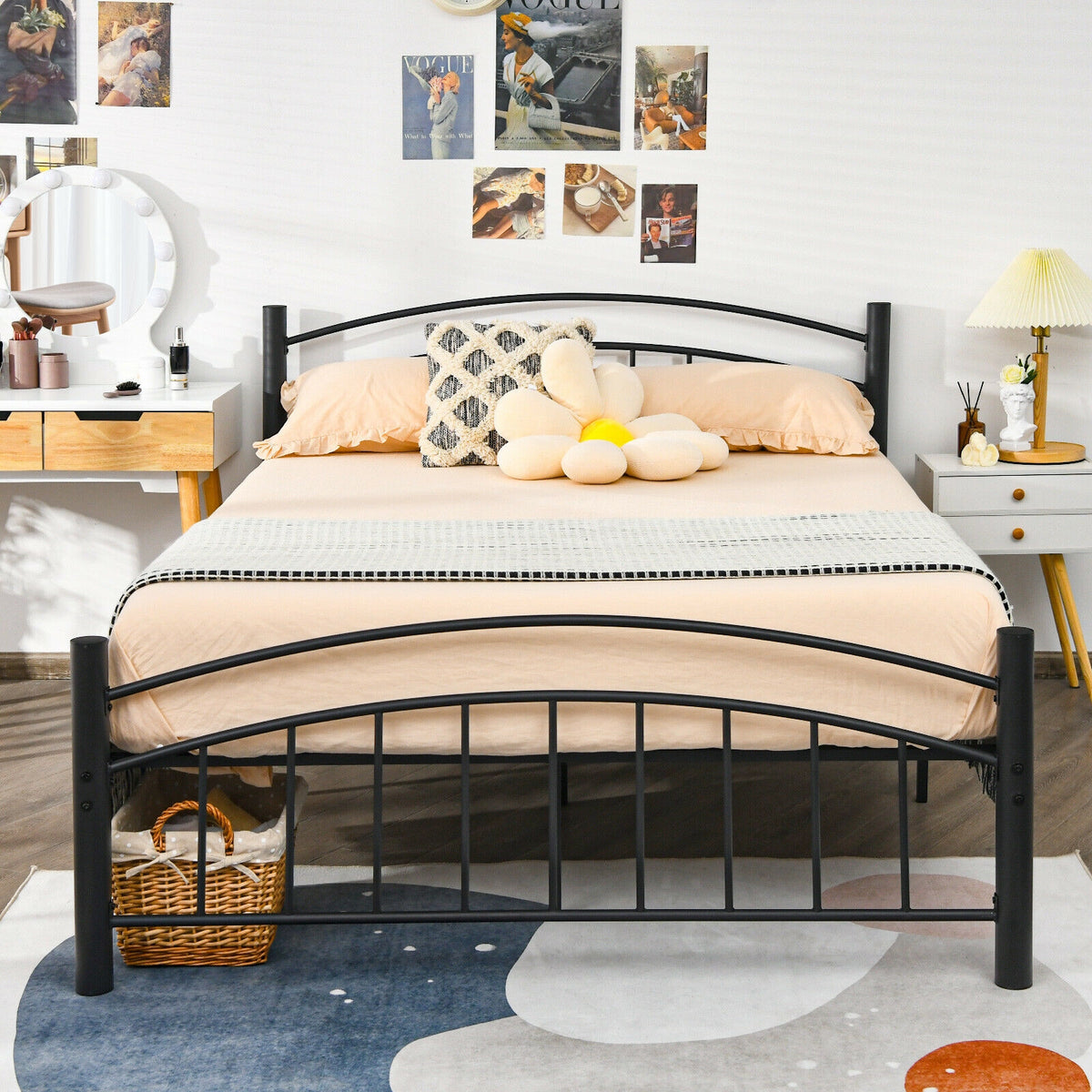 Modern Platform Bed with Headboard and Footboard-Queen Size-Simple Bed Frame-DECOROLALA