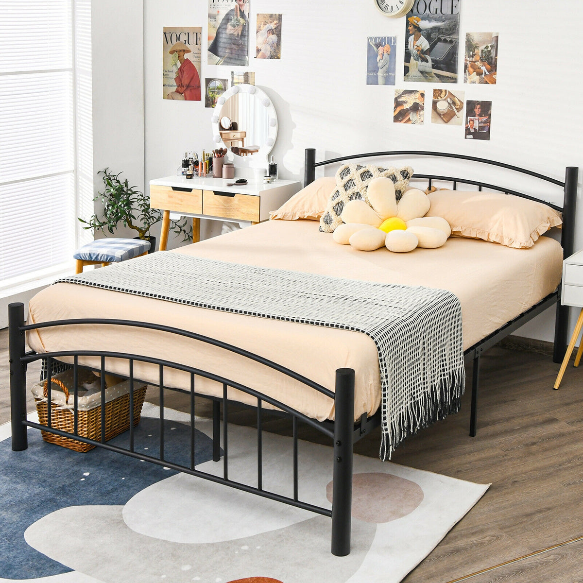 Modern Platform Bed with Headboard and Footboard-Queen Size-Simple Bed Frame-DECOROLALA