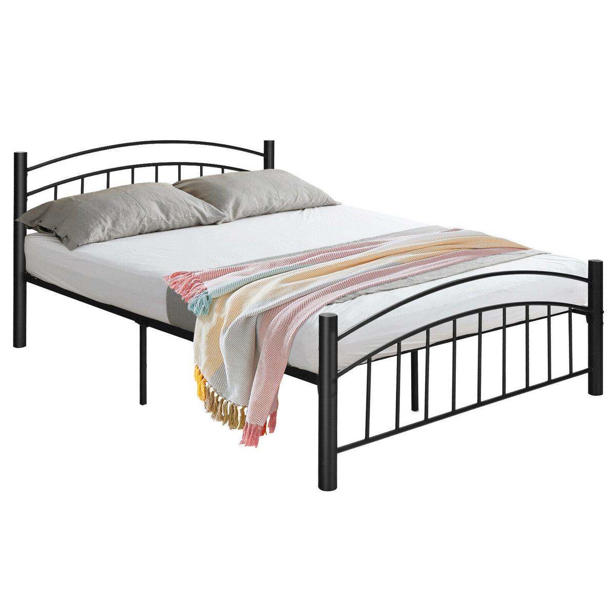 Modern Platform Bed with Headboard and Footboard-Queen Size-Simple Bed Frame-DECOROLALA