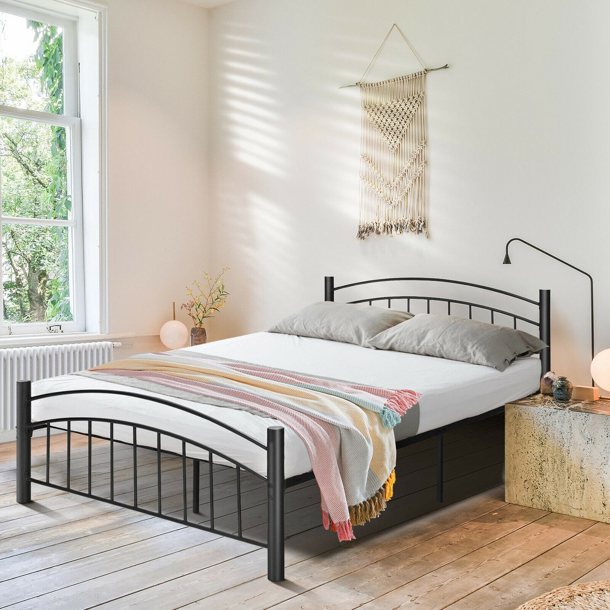 Modern Platform Bed with Headboard and Footboard-Queen Size-Simple Bed Frame-DECOROLALA