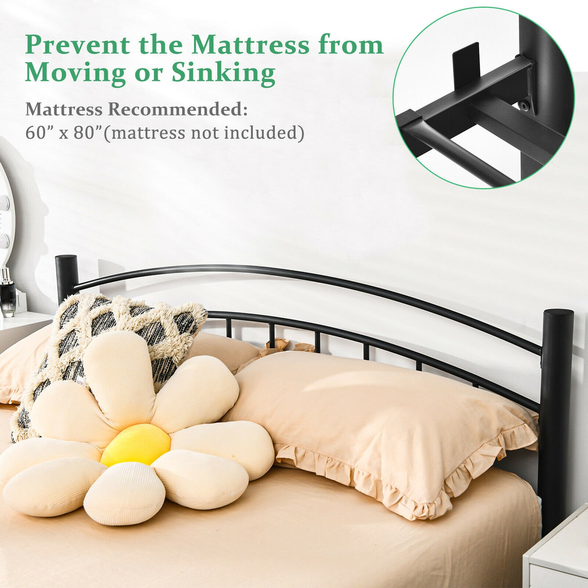 Modern Platform Bed with Headboard and Footboard-Queen Size-Simple Bed Frame-DECOROLALA