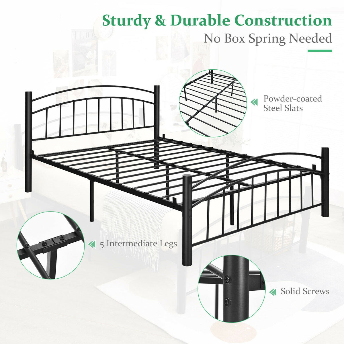 Modern Platform Bed with Headboard and Footboard-Queen Size-Simple Bed Frame-DECOROLALA