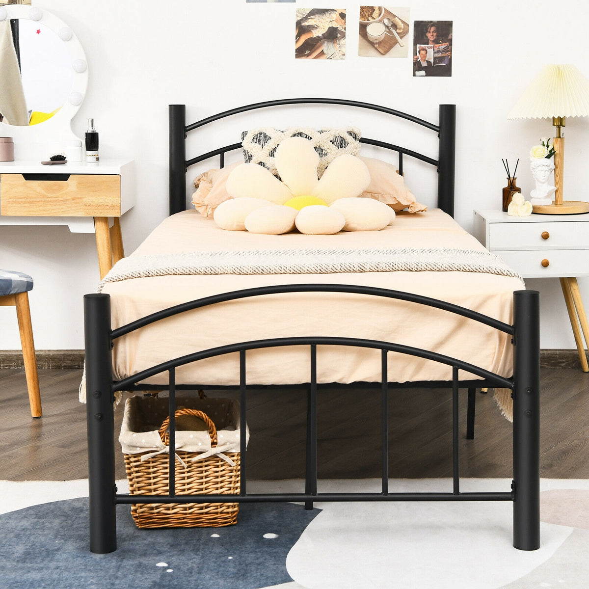 Modern Platform Bed with Headboard and Footboard-Twin size-Simple Bed Frame-DECOROLALA