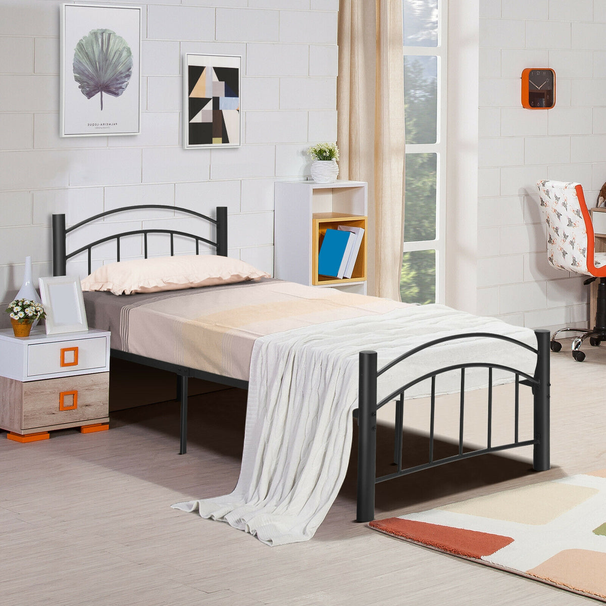 Modern Platform Bed with Headboard and Footboard-Twin size-Simple Bed Frame-DECOROLALA