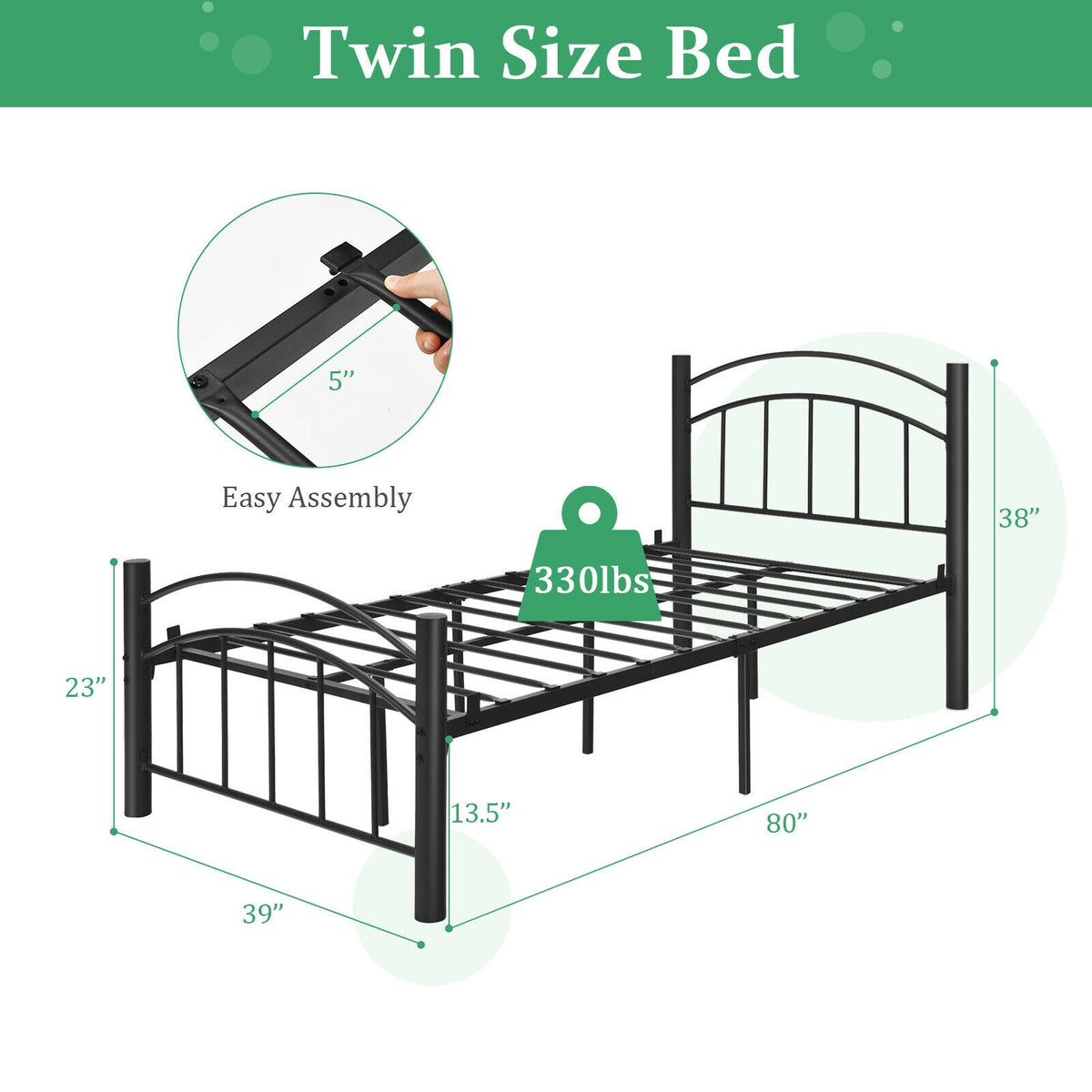 Modern Platform Bed with Headboard and Footboard-Twin size-Simple Bed Frame-DECOROLALA