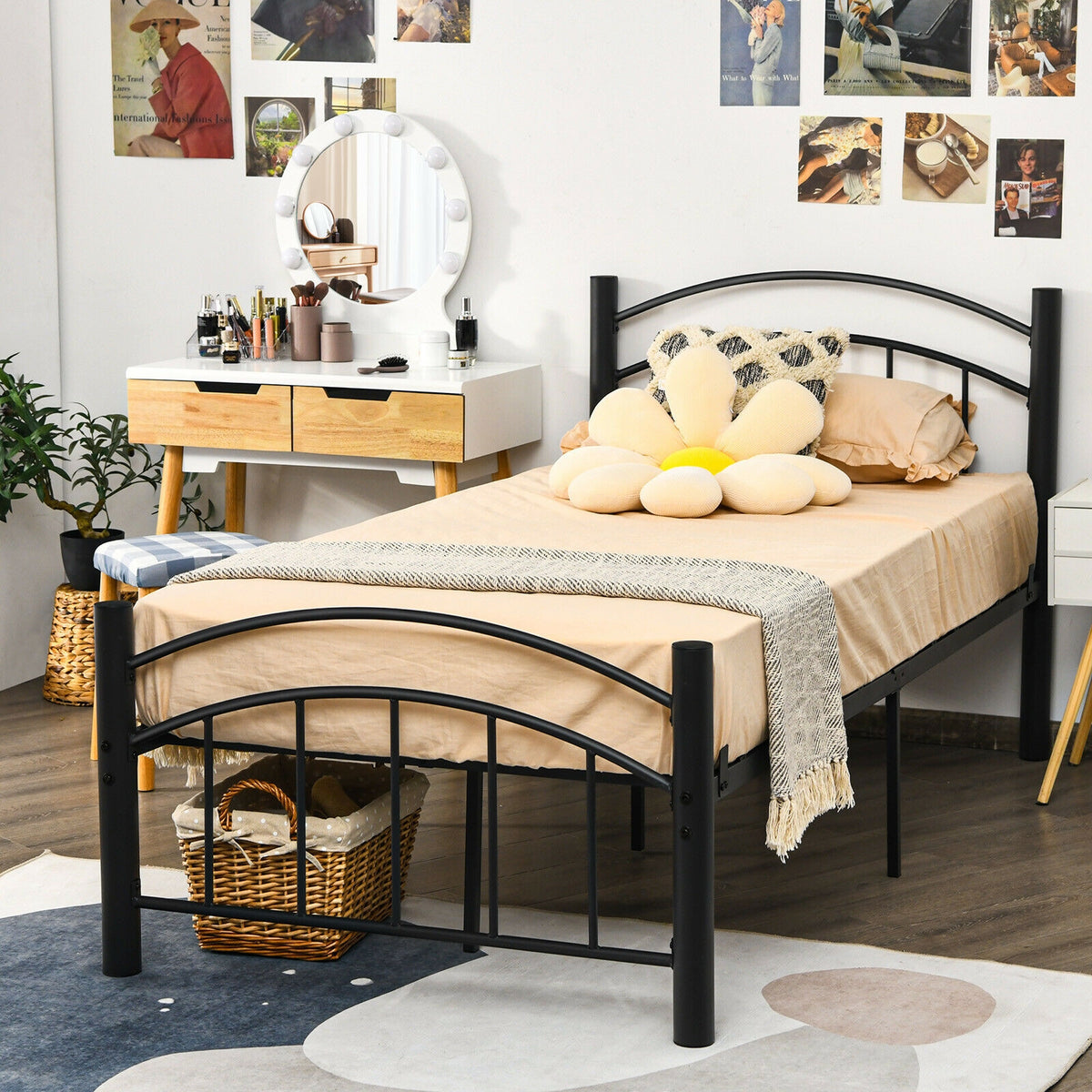 Modern Platform Bed with Headboard and Footboard-Twin size-Simple Bed Frame-DECOROLALA